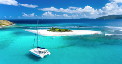 Beginner sailing on calm waters with clear skies